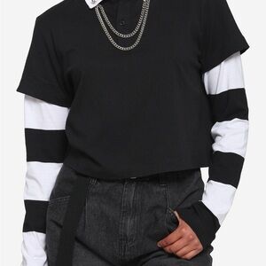 Hot Topic chain collar stripe girls twofer long-sleeve polo shirt